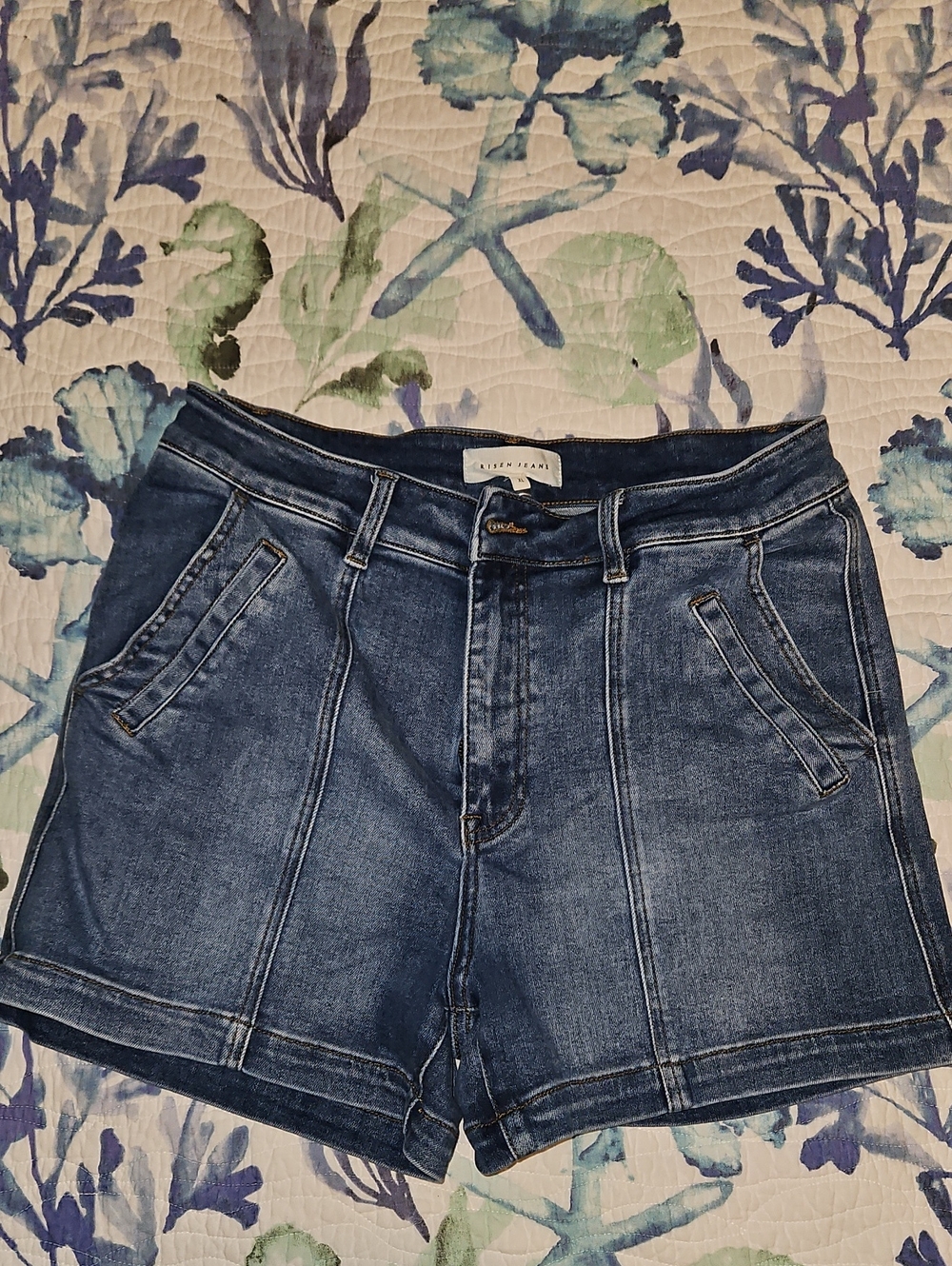 Risen Blue Denim High-Waist Jean Shorts